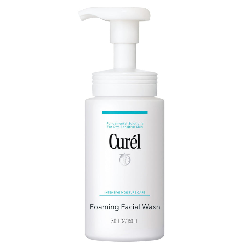 Curel foaming face wash front bottle shows clear label and soothing design benefit