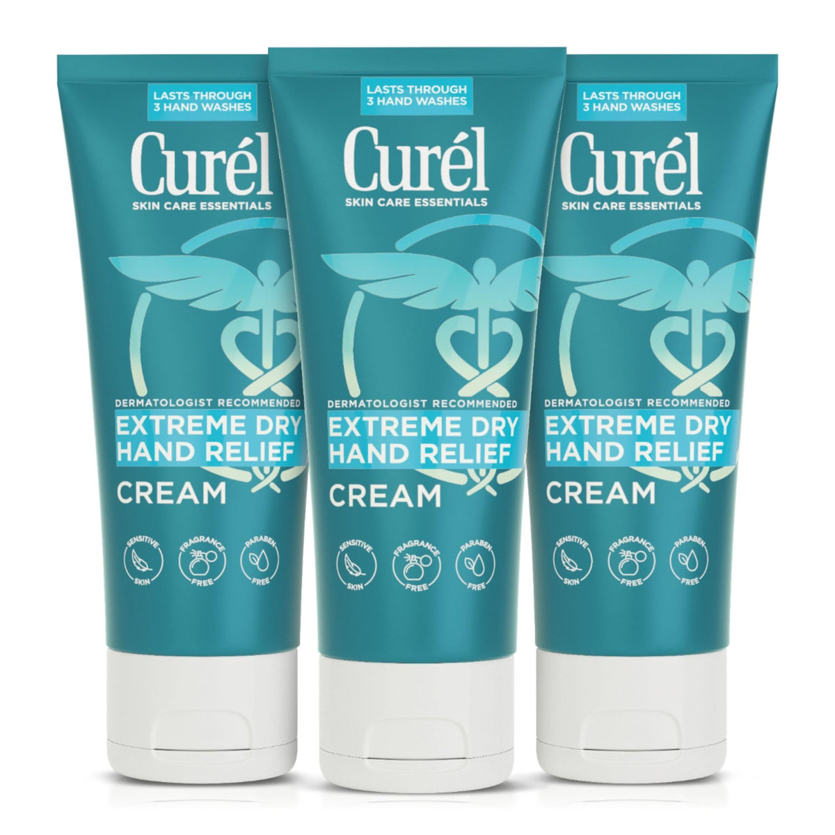 Curel front packaging three-pack showing travel-size tubes and benefits