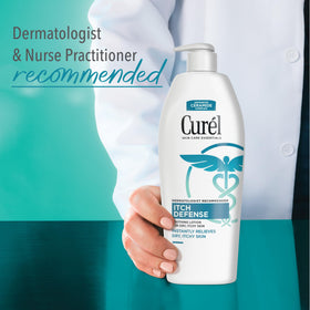 Curel hand application demonstrating soothing relief and fast moisturizing benefit