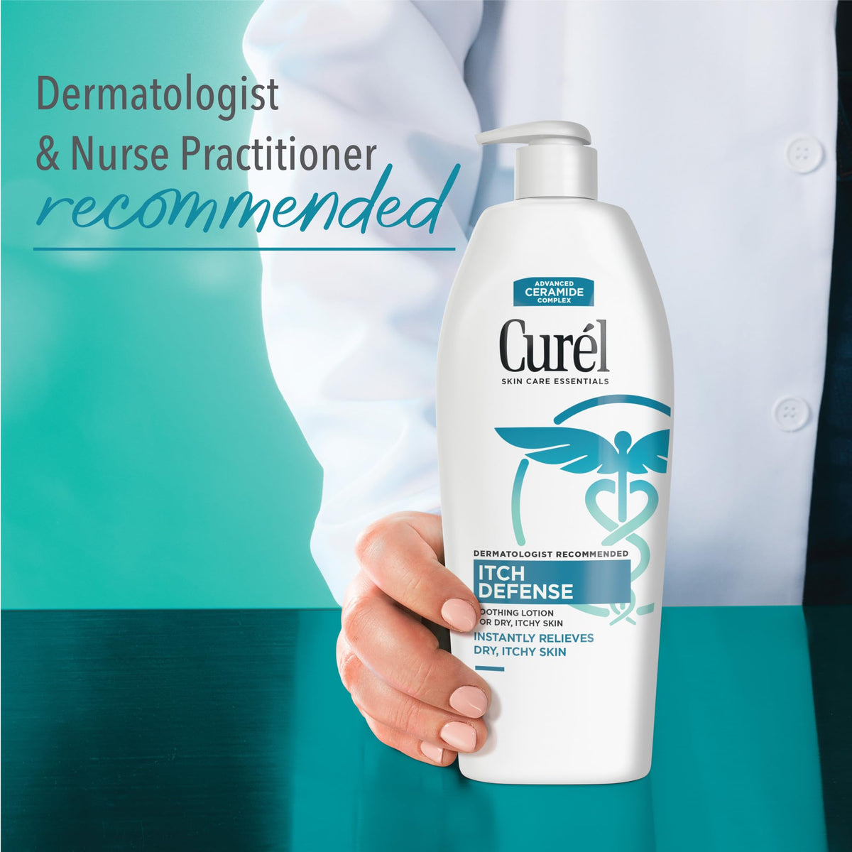 Curel lotion applied to forearm showing gentle skin-soothing action