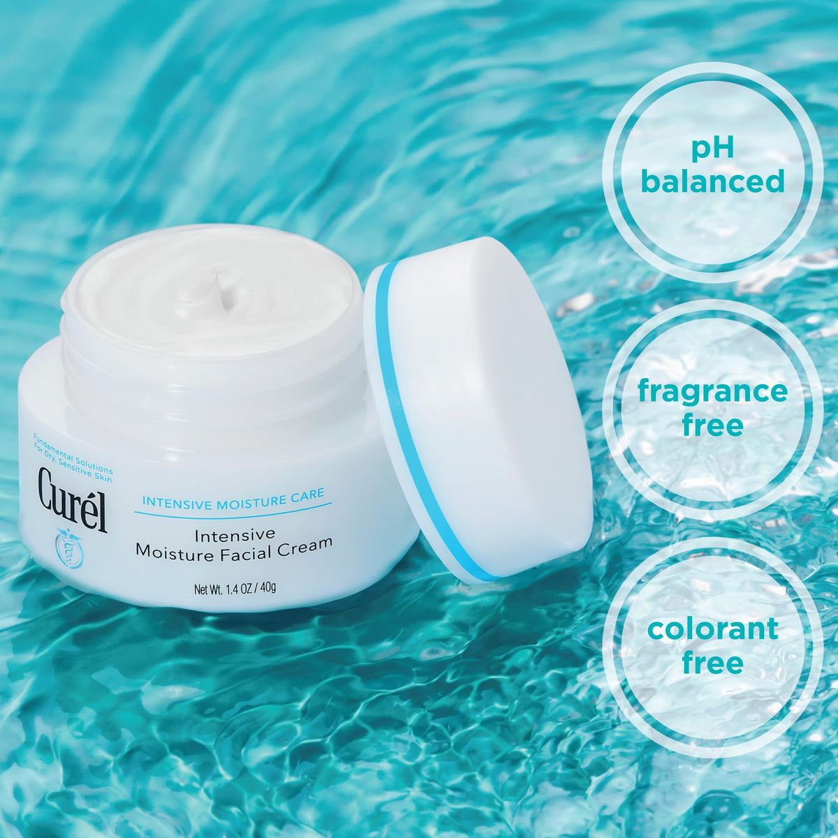 Curel jar label and ingredients panel showing fragrance-free, pH-balanced formula