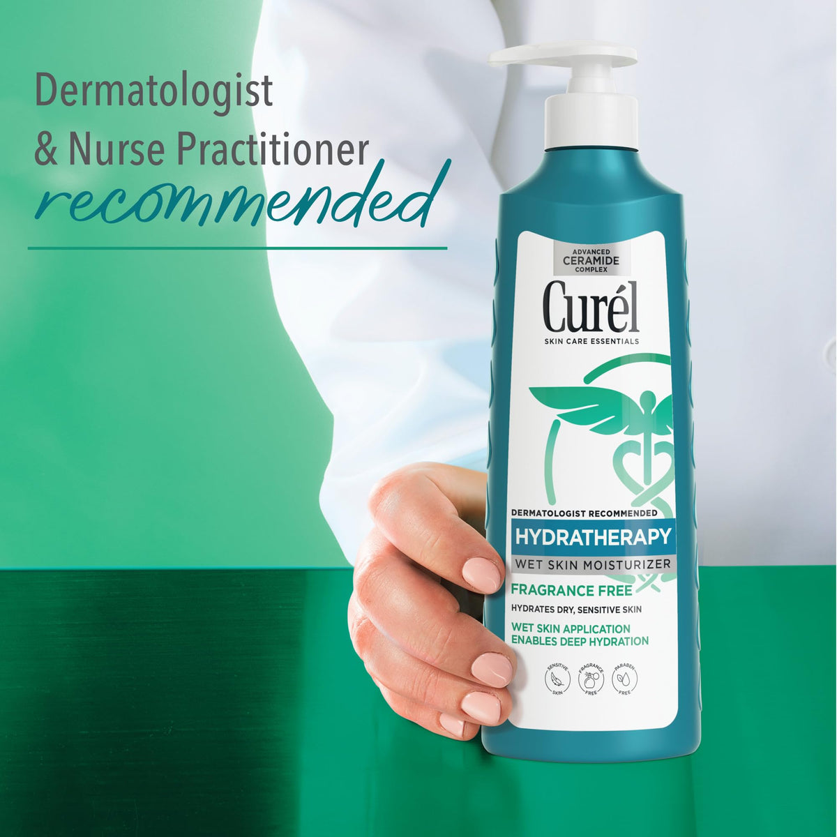 Curel label showing ceramide and vitamin E for barrier support and moisture retention