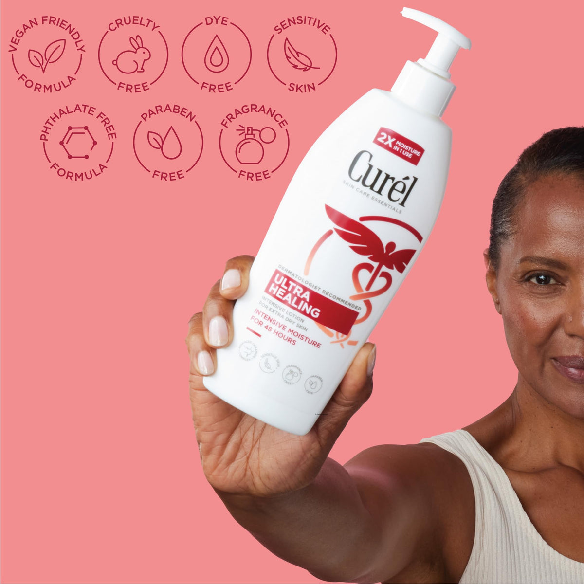 Curel lotion texture swipe on skin highlighting smooth non-greasy feel