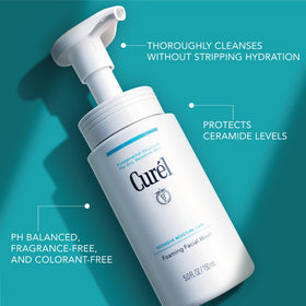 Curel pump dispensing foam demo on hand to demonstrate easy, controlled use benefit