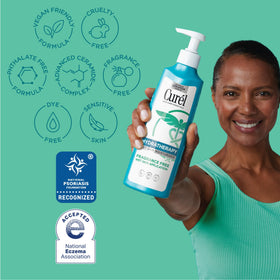 Curel lotion texture on hand demonstrating creamy, fast-absorbing consistency