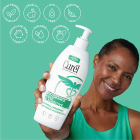 Curel lotion texture on skin demonstrating fast absorption benefit