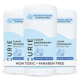 Curie front packaging showing Coconut Nectar scent and clean design benefits