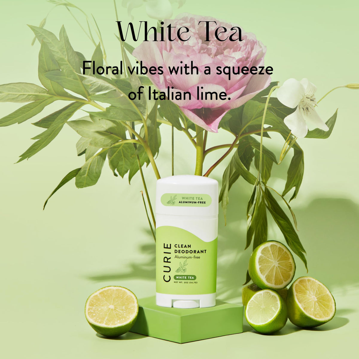 Curie ingredient label detail highlighting aluminum-free clean formula