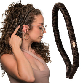 Curlfriend Collective espresso headband front view showing elegant finish and protective silk