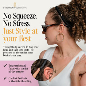 Curlfriend Collective side view with glasses proving glasses-friendly comfortable wear