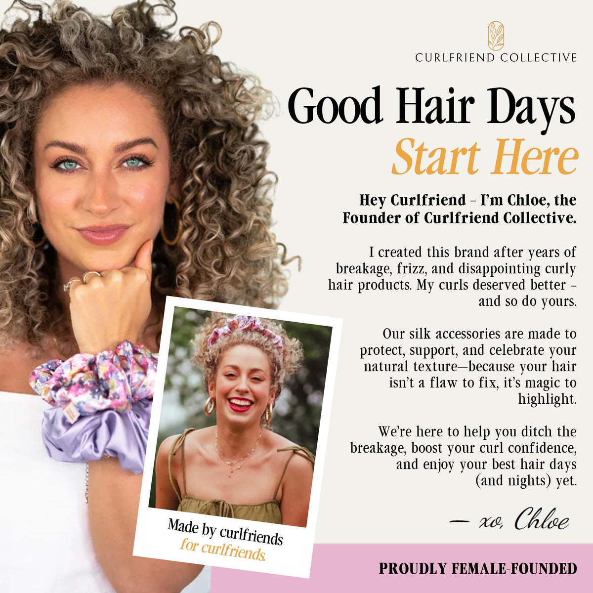 Curlfriend Collective lifestyle flatlay showing silk headband for effortless styling