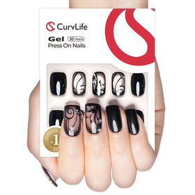 CurvLife close-up of rhinestone swirl and gel polish texture for luxe detail and durability