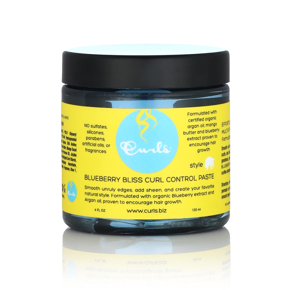 Curls Blueberry Bliss Control Paste front jar showing label and size for quick identification and styling convenience