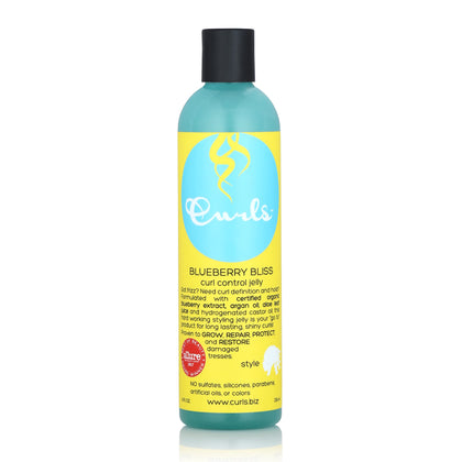 Curls blueberry bliss front packaging showing jar and label, clear product benefit