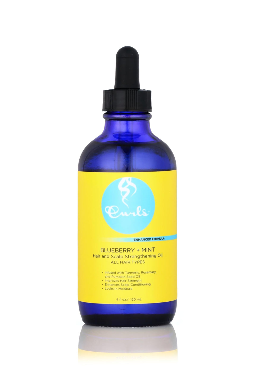 Curls front packaging showing bottle label and benefit-rich blueberry branding