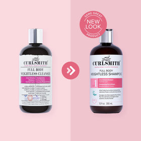 CURLSMITH before and after showing flat curls to added volume