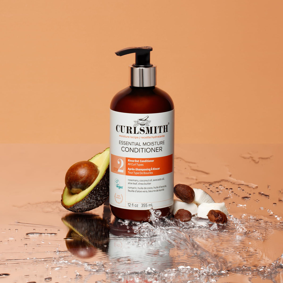 CURLSMITH conditioner with matching shampoo to illustrate system use benefits