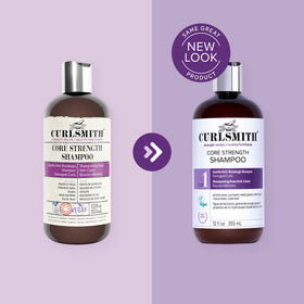 CURLSMITH shampoo texture on hand showing creamy lather benefit
