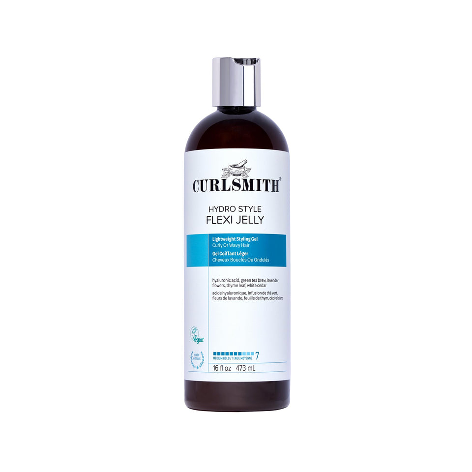 CURLSMITH bottle front view showing flexi jelly packaging and lightweight styling benefit