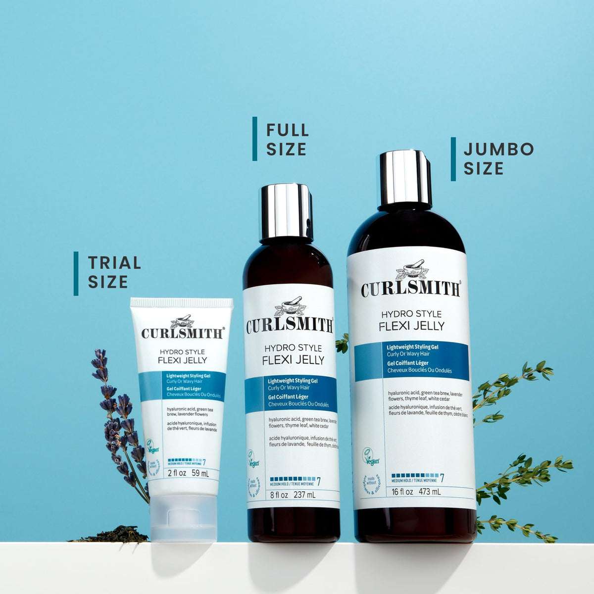 CURLSMITH jar styled on bathroom shelf in lifestyle scene showing daily-use convenience