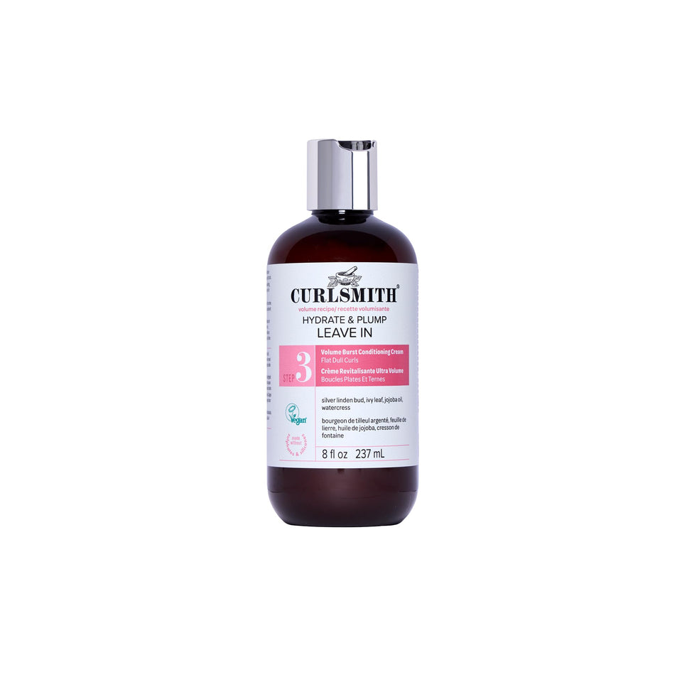 CURLSMITH front packaging showing hydrate & plump leave‑in, clear product identity and benefit