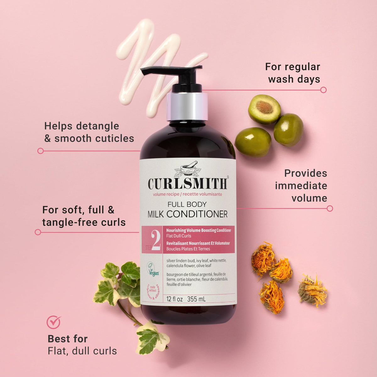CURLSMITH back label with ingredients and usage directions for informed buyers