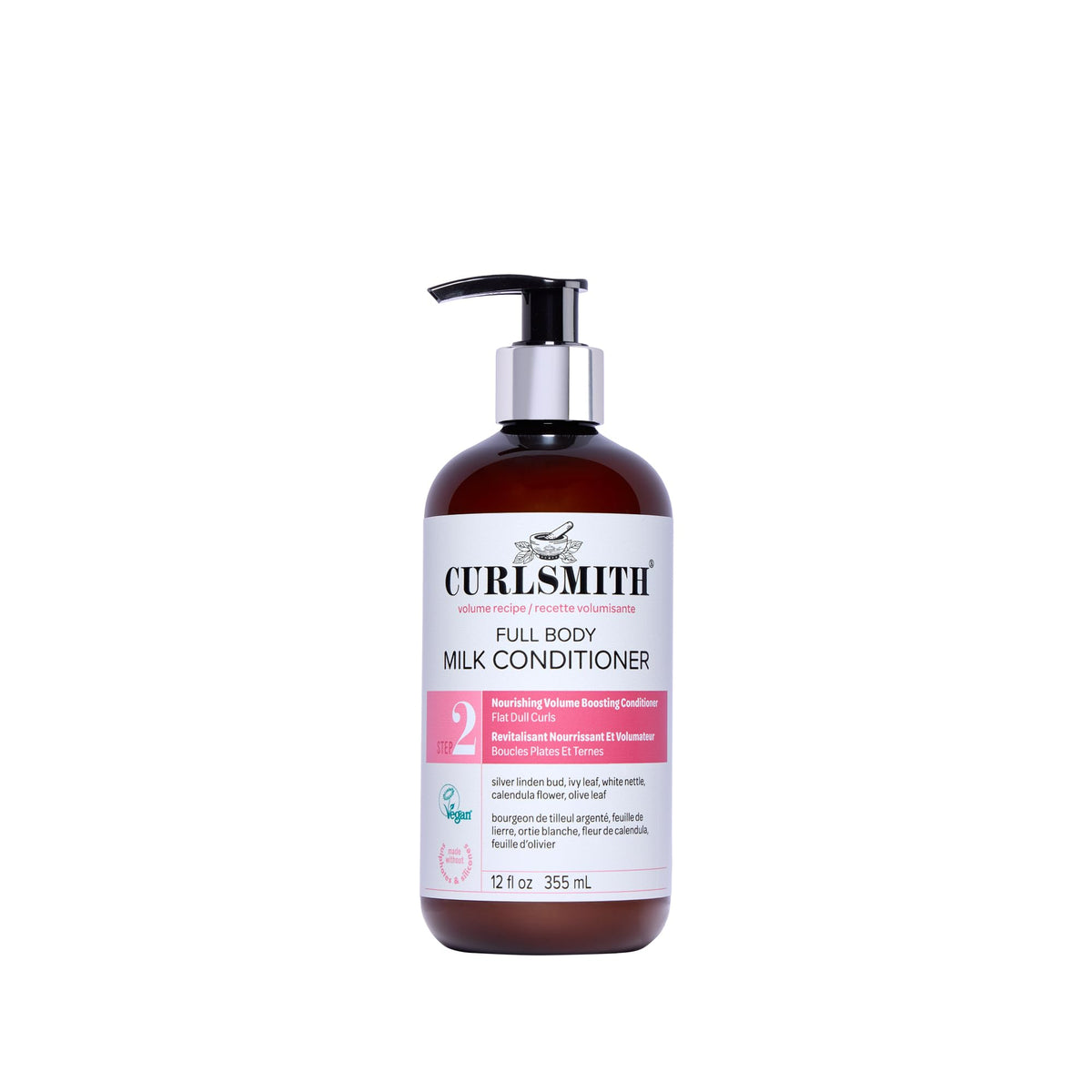 CURLSMITH bottle front view showing product branding and benefits for volume