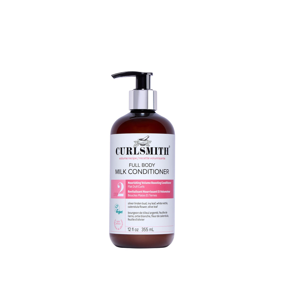 CURLSMITH bottle front view showing product branding and benefits for volume
