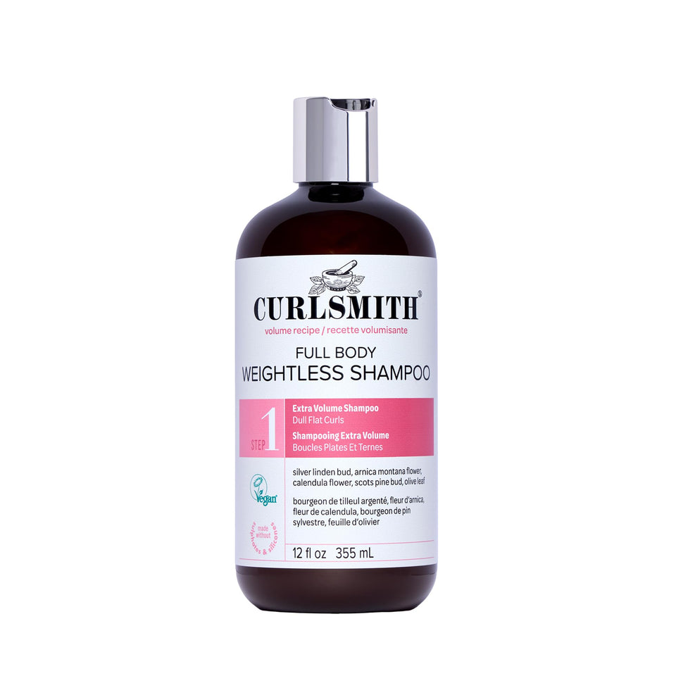 CURLSMITH front packaging showing volumizing shampoo benefits