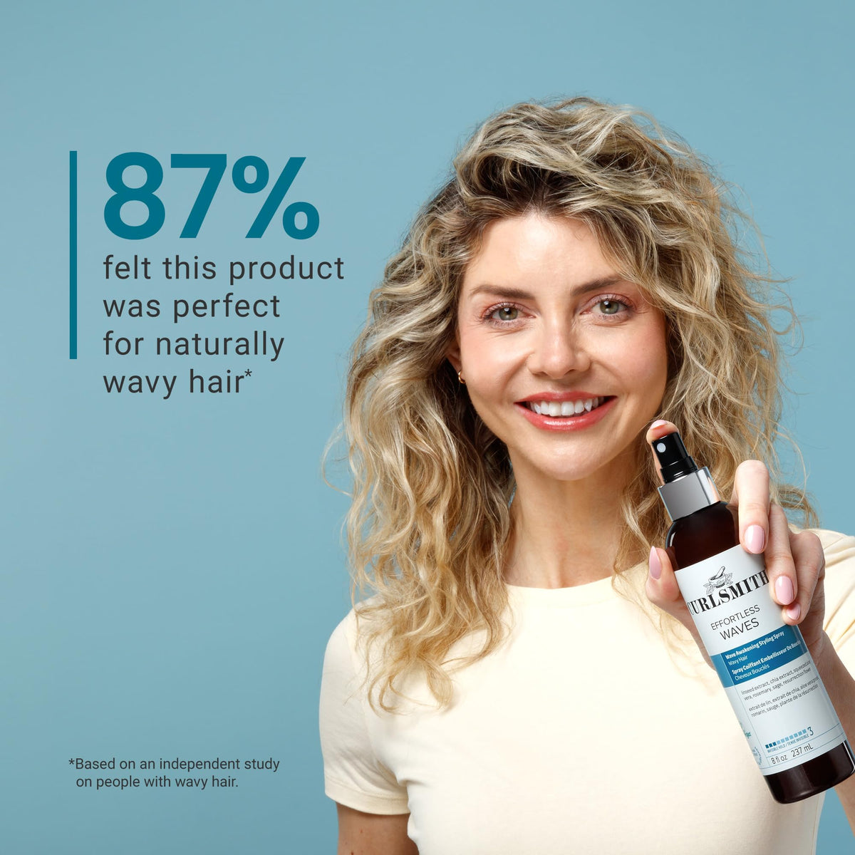 CURLSMITH ingredient label with vegan and Leaping Bunny logos, shows certifications