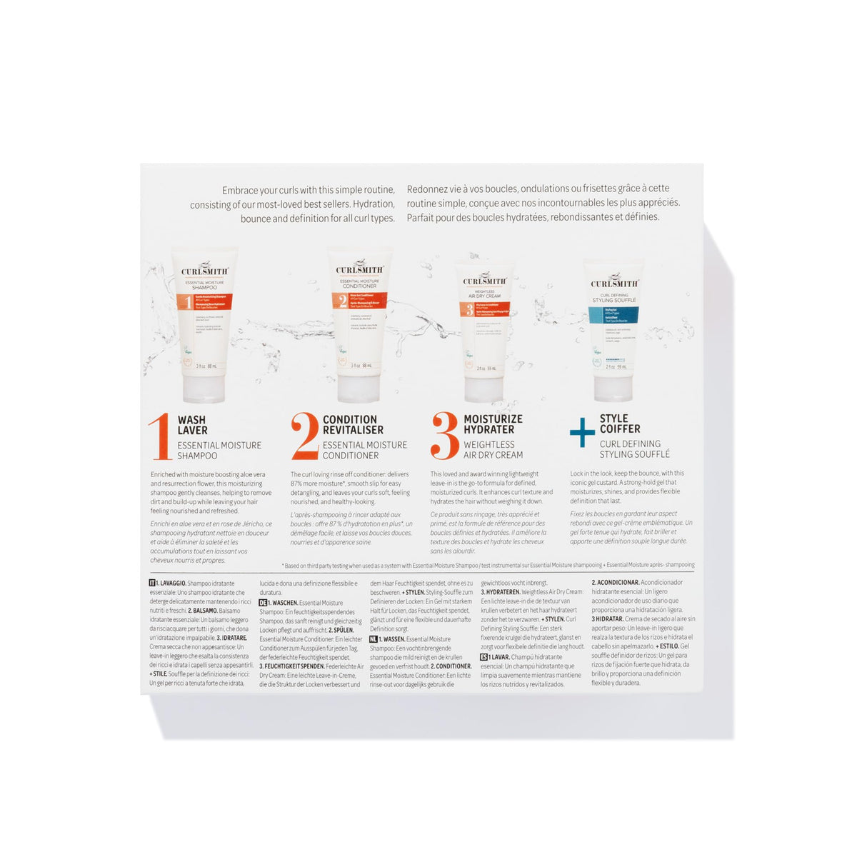 CURLSMITH product label close-up showing color-safe and vegan certifications
