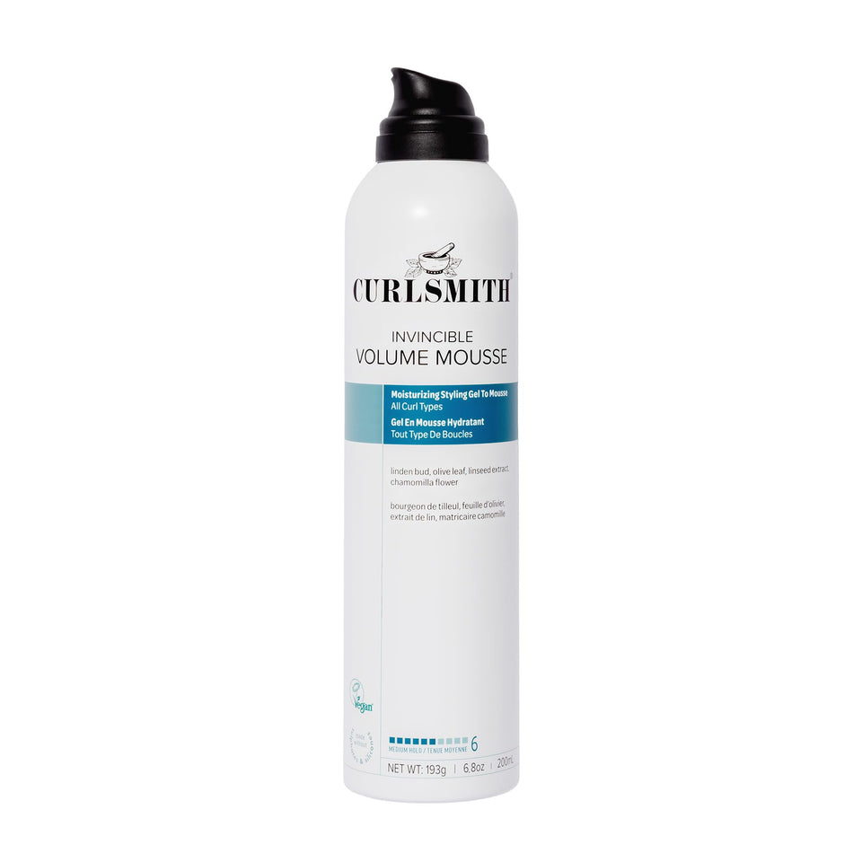 CURLSMITH front packaging showing mousse bottle and label, promotes easy styling