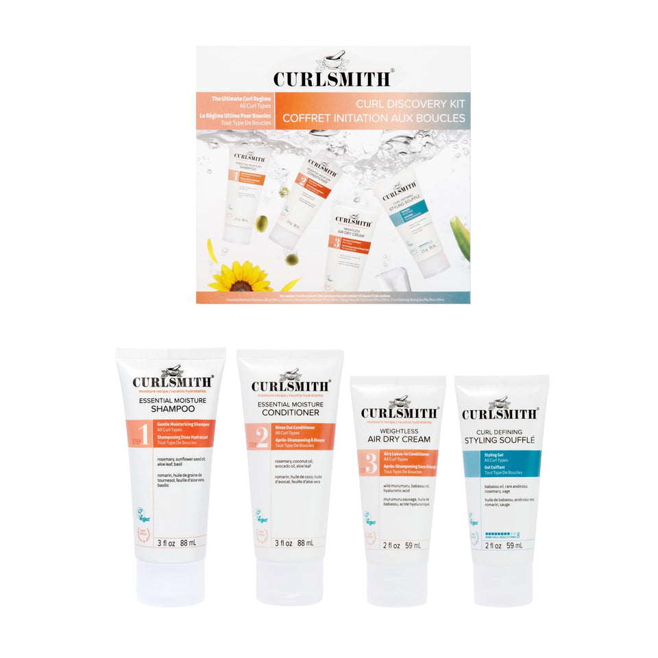 CURLSMITH kit front packaging showing all four minis and travel convenience