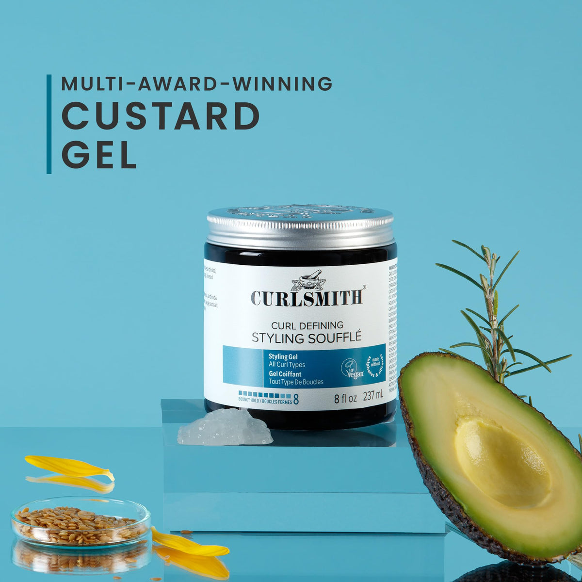 CURLSMITH label close-up showing ingredient highlights and clean formulation