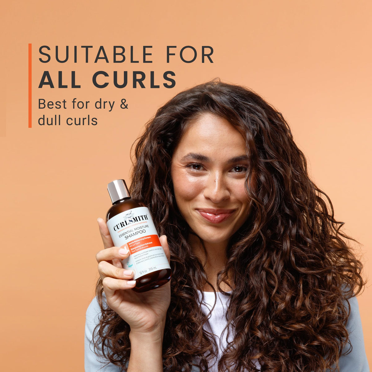 CURLSMITH label detail with vegan and cruelty-free marks highlighting clean formula