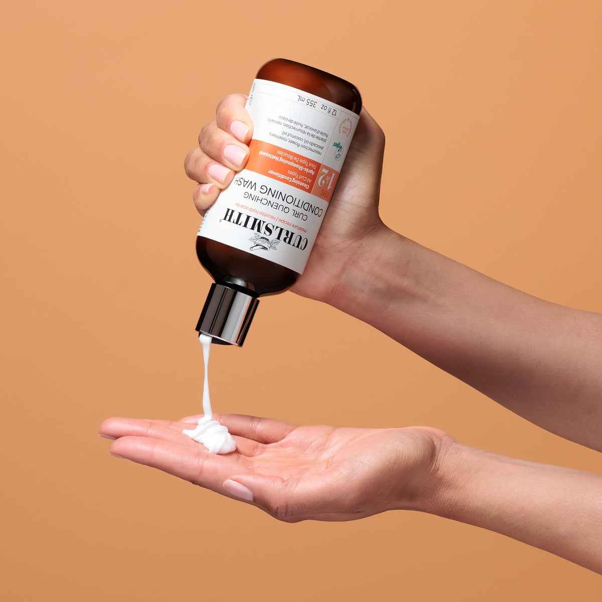 CURLSMITH label close-up focusing on ingredients and clean-beauty transparency