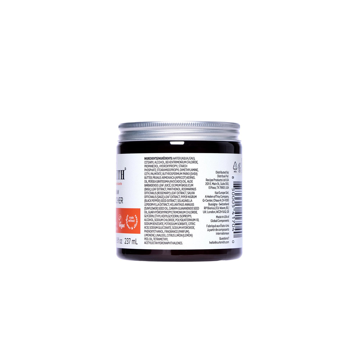Curlsmith jar on bathroom shelf as part of a curl-care routine