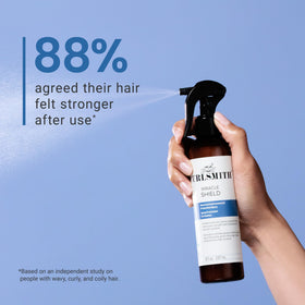 CURLSMITH label close-up showing vegan and cruelty-free certifications