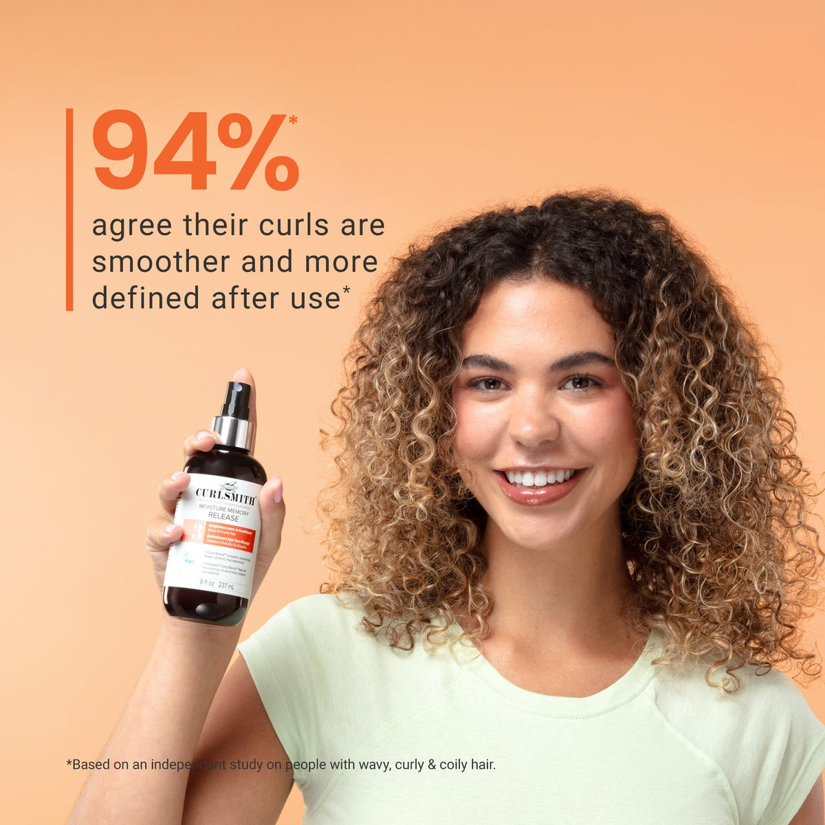 CURLSMITH spray mist applied to wet curls for instant detangling and slip benefit