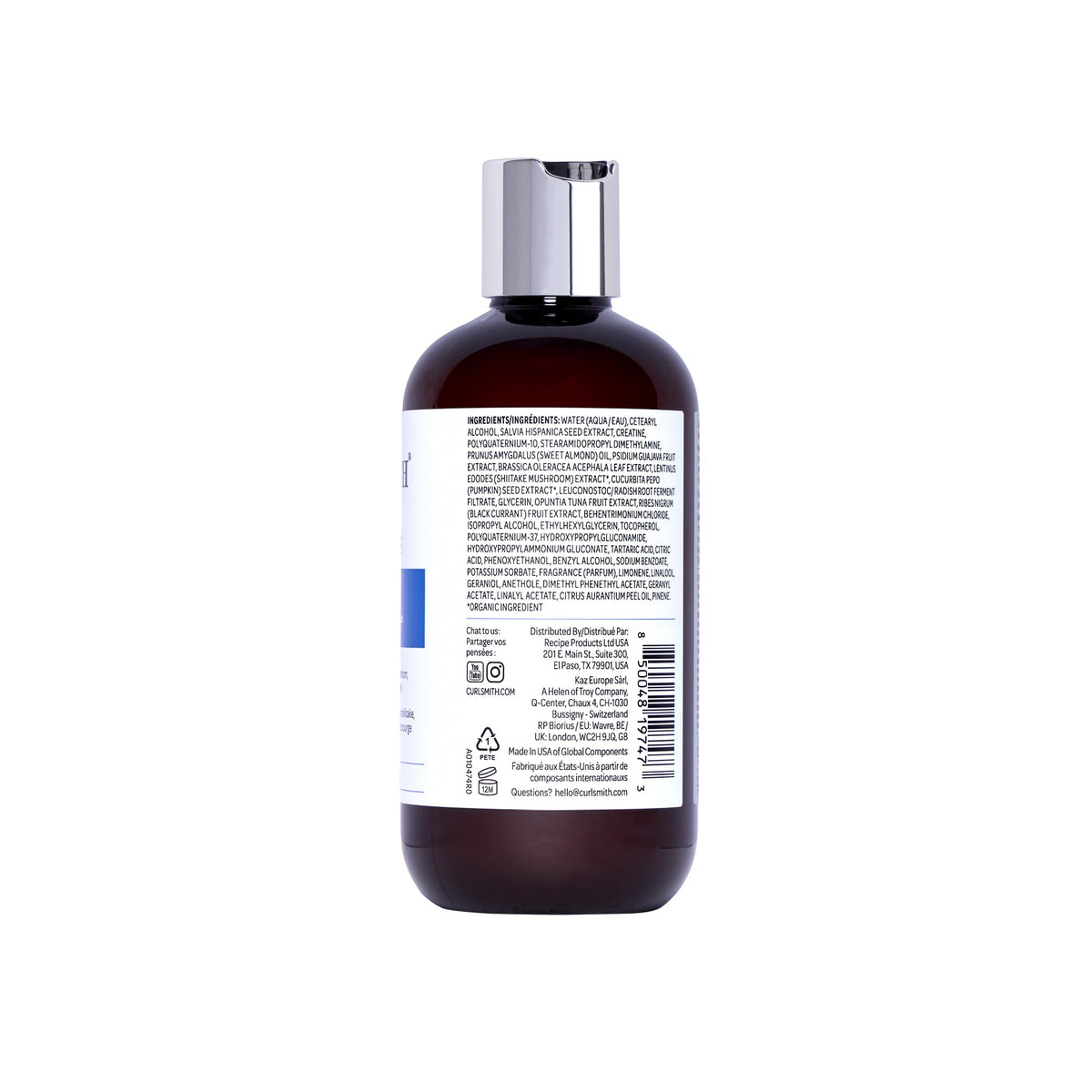 CURLSMITH packaging detail emphasizing sustainable presentation benefit