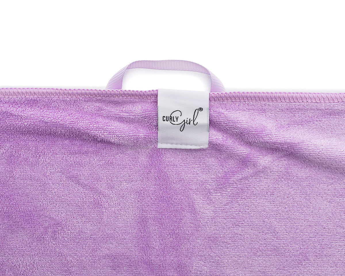 Curly Girl towel used for plopping in bathroom to speed drying