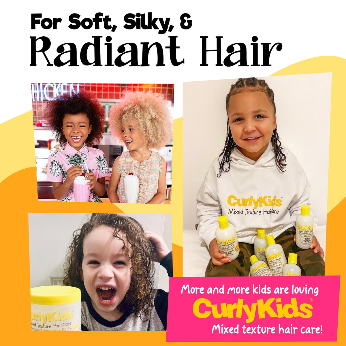 CurlyKids label close-up highlighting ingredient panel and gentle formula benefit