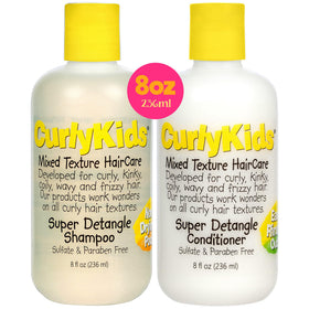 CurlyKids front packaging showing both shampoo and conditioner benefits