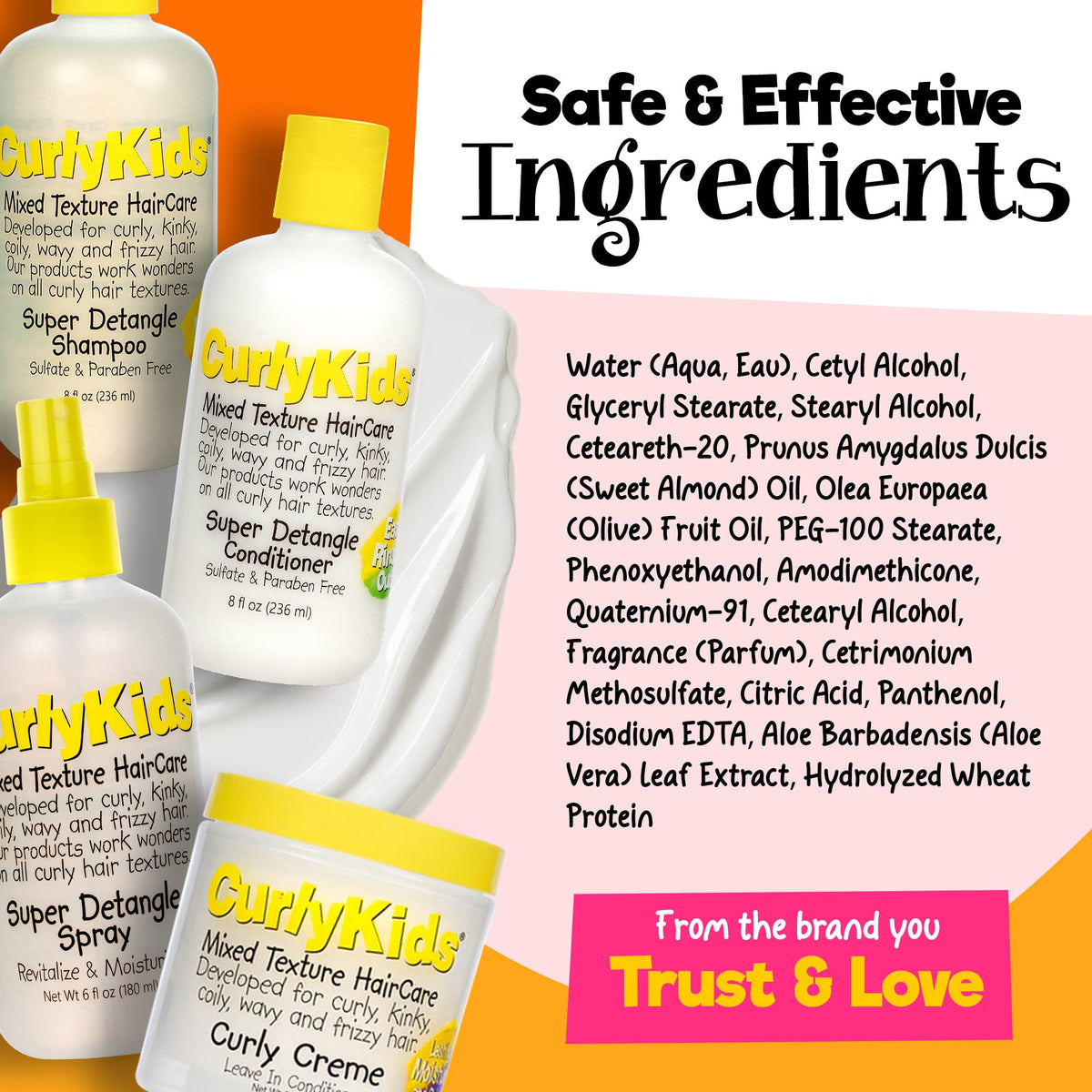 CurlyKids product label close-up showing key ingredients list