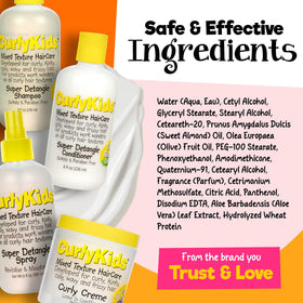 CurlyKids product label close-up showing key ingredients list