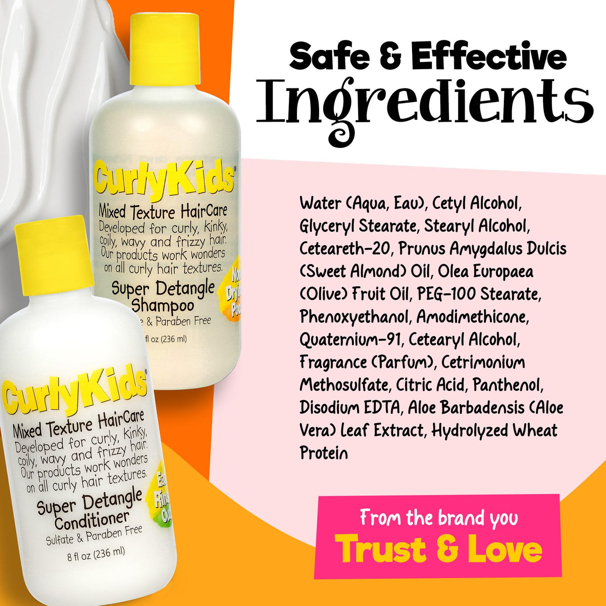 CurlyKids bottles in hand showing actual product size and scale
