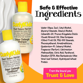 CurlyKids bottles in hand showing actual product size and scale