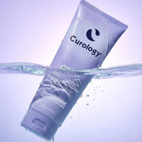 Curology face wash on bathroom counter in morning routine scene, supporting clearer skin care