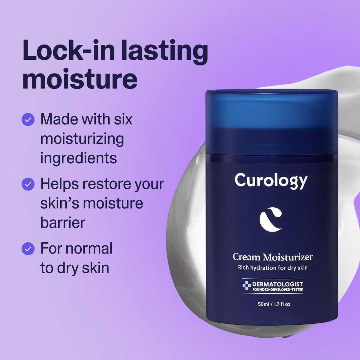 Curology cream texture close-up showing rich, non-greasy finish for smooth skin