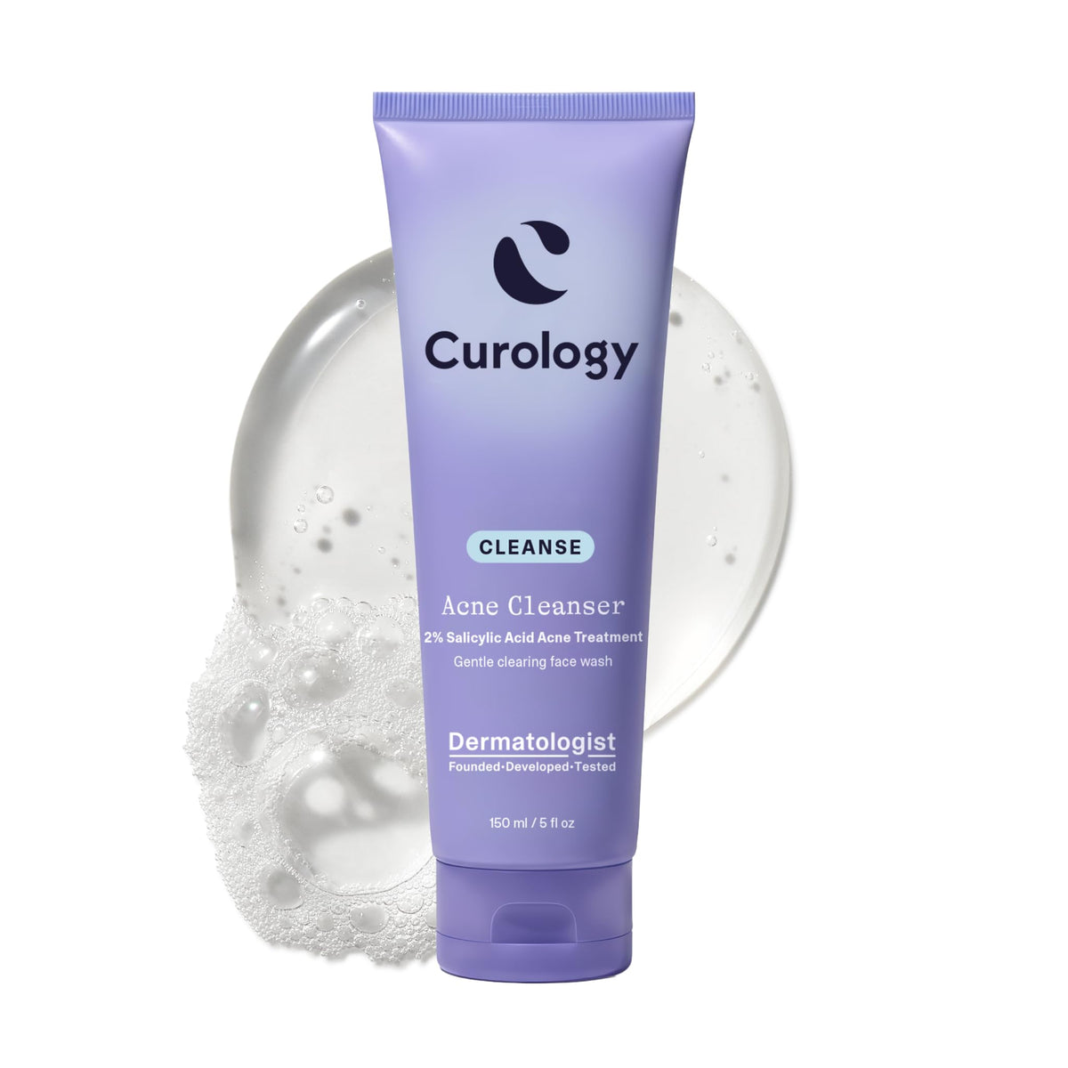 Curology face wash front packaging showing clean bottle and product name, clear benefits